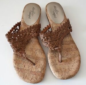 Brown Woven  Wedge Thong Sandals